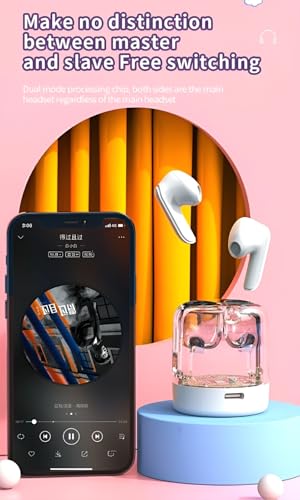 Image of Transparent Wireless Bluetooth Earbuds with RGB LED Charging Case, Touch Control, Hi-Fi Stereo Sound, ENC Noise Reduction, Type-C Fast Charging, TWS Earphones for Android & iOS (White)