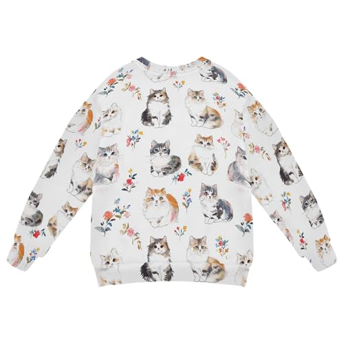 JUNZAN Cartoon American Curl Cats White Little Girls Hoodie Sweatshirt Long Sleeve Tops Clothing Shirts Camping 4T2