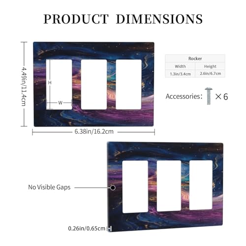 Decorative Outlet Covers Abstract Purple Blue Gold Marble Texture 3 Gang Wall Plate Triple Rocker Light Switch Cover Plate Jumbo Electrical GFCI Faceplate for Bathroom Bedroom Decor