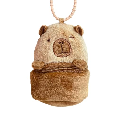 Capybara - Cartera para monedas, bolsa de animales de felpa, elegante y compacta, ideal para auriculares, lápiz labial y pequeño, perfecto para bolsas y llaveros, marrón claro, consulta la descripción