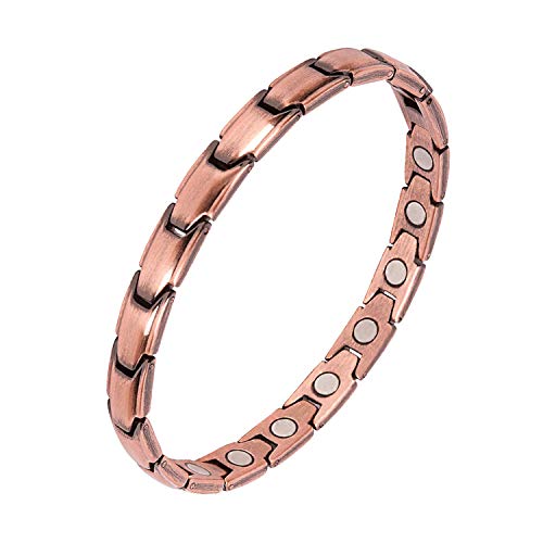 Braccialetto da terapia in rame: bracciale da donna in rame con 19 magneti (3500Gauss ciascuno). Questo braccialetto magnetico in rame con eleganti maglie sanitarie in oro rosa, elegante e salutare da indossare tutti i giorni per godere del potente sollievo dal dolore, dolori curativi naturali per tunnel carpale, polso, braccio, spalla e altre articolazioni sportive.