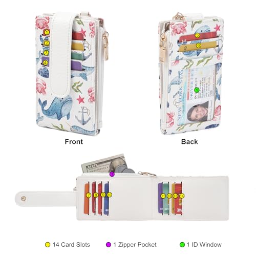 Image of GOIACII RFID Slim Card Holder Wallet with ID Window Thin Bifold Wallet for Womens Zipper Coin Pocket Whale Print