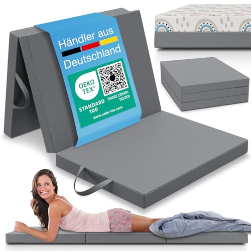 ELONEO Klappmatratze 75x200 cm, 8 cm hoch, Gästematratze klappbar, Faltmatratze, Faltbare Matratze, Bandscheibenwürfel, Reisematratze, Gästebett...