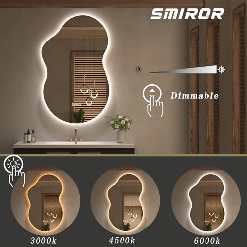 SMIROR Asymmetrical Backlit Bathroom Mirror with Lights 24 x 36, Irregular Cloud Led Lighted Vanity Mirror for Wall, Anit-Fog, Dimmable, Memory Function (Horizontal/Vertical) - Image 6