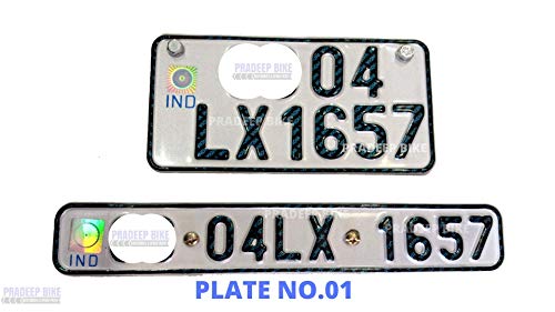 Image of Pradeep Bike|Personalized Printed Bike NumberSheet,Front&Back,Fancy,Anti Rust,Reflective, Embossed Characters with buyer's Vehicle Number on Aluminium Plate | for Bike (Pre Hole, White)