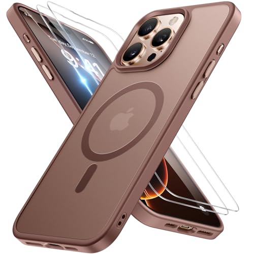 Miracase Magnetic for iPhone 16 Pro Max Case [with 2X Screen Protector] [MagSafe Compatible] Real Anti-Fingerprint, 12ft Military-Grade Protection, Slim Phone Case for 16 Pro Max 6.9 inch- Champagne