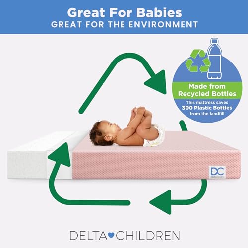 Image of Delta Children Twinkle Stars Breathable Baby Bed Crib Mattress and Toddler Mattress, Pink + Delta Children Fitted Crib Sheets for Girls and Boys (Pack of 2), Pink Floral (Bundle)