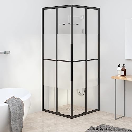 Mokuyary Cabina de ducha semimate ESG 80 x 80 x 180 cm, color negro, mampara de ducha para mampara de ducha, pared de cristal para cuarto de baño