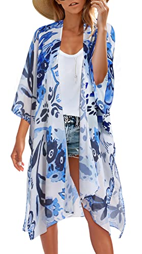 Image of Women's Kimono Swimsuit Coverups Summer Beach Casual Loose Cardigans for Swimwear