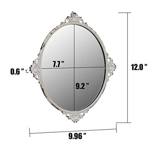 Stonebriar Decorative 11.7" x 10" Oval Antique White Metal Accent Wall Mirror with Attached Hanger - Image 3