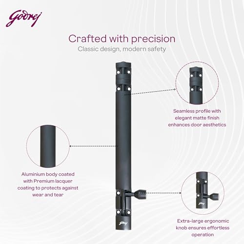 Image of Godrej Door Fittings | 10 inch Tower Bolt | Premium Matte Black Finish | Kundi for Better Grip & Easy Operation-Chitkani /Chitkini for Main Door, Bedroom, Bathroom, Wardrobe| Pack of 2|1 Year Warranty