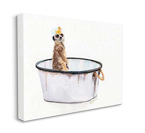 Image of Stupell Industries 'Meerkat Bubble Bath Vintage White Tin Tub'| Canvas Art | Stupell Industries | 40 x 30 Inches, Easy to Hang and Sturdy, Made in USA, by Jennifer Redstreake