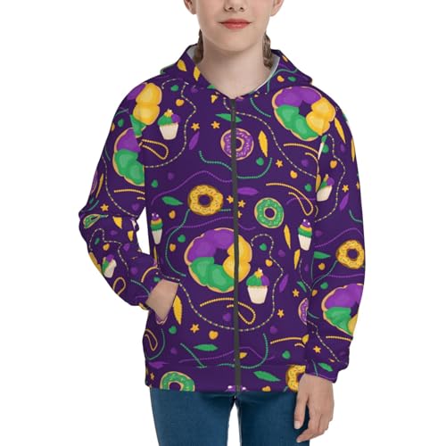 Mardi Gras and Donuts Kid Hoodies Boys Zip Up Sweatshirts Girls Pullover with Pocket Black3