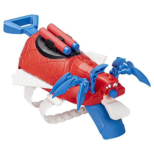 Marvel Mech Strike Mechasaurs Spider-Man Arachno Blaster, NERF Blaster with 3 Darts, Role Play Super Hero Toys for Kids Ages 5 and Up