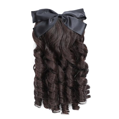Kavsni Regency Ringlet Ponytail Hairpiece with Bow Spiral Curl Synthetic Half Wig Historical Colonial Lady Costume Wig (Dark Auburn) 2/33#