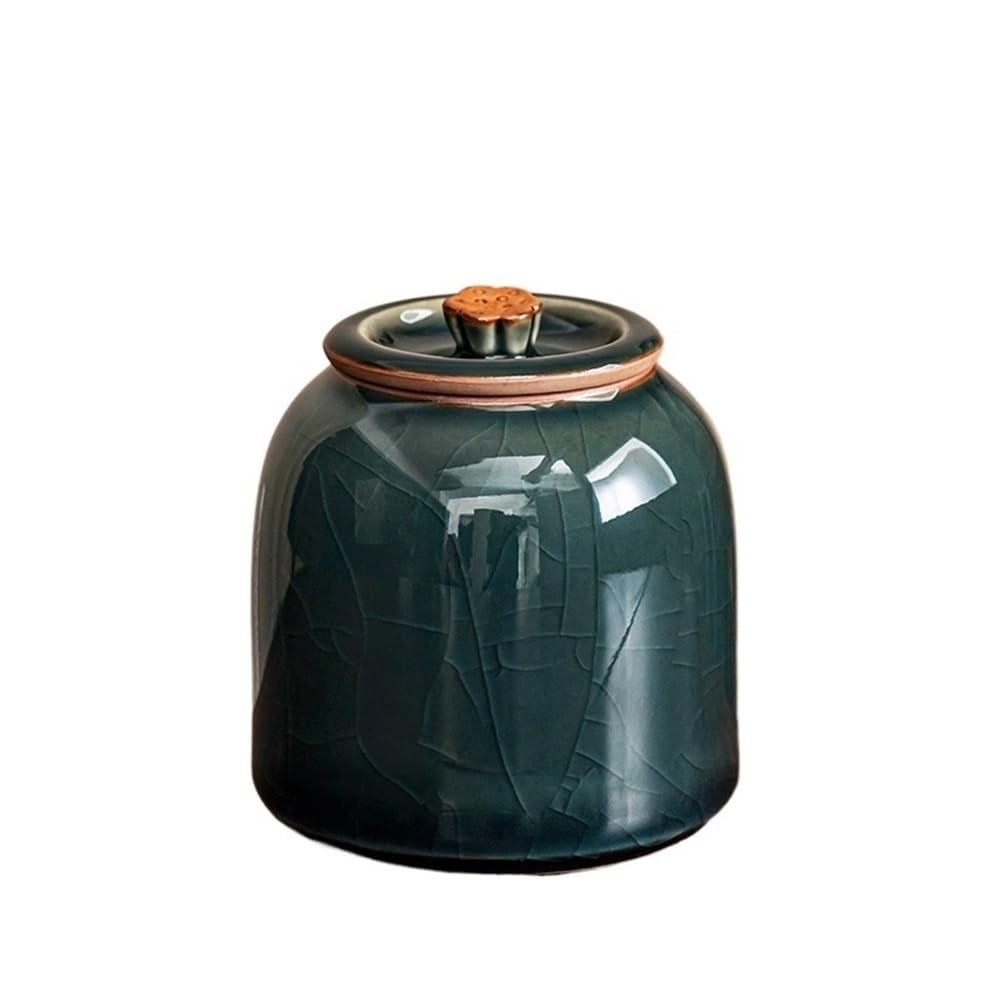 Bx9rE7tK3g Kitchen Storage Jar Mihuang Ru Kiln Tea Jar Household Ceramic Storage Container Tins With Sealed Lid Exquisite Mini Caddy Ceramic Tea Canister(Dark Green)