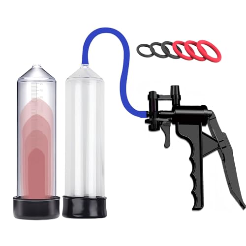 Pompa Pene Manuale Sex Toy per Uomo con Manometro e 6 Anelli Estensore Vuoto per Erezione Maschile Allenamento del Pene (A)