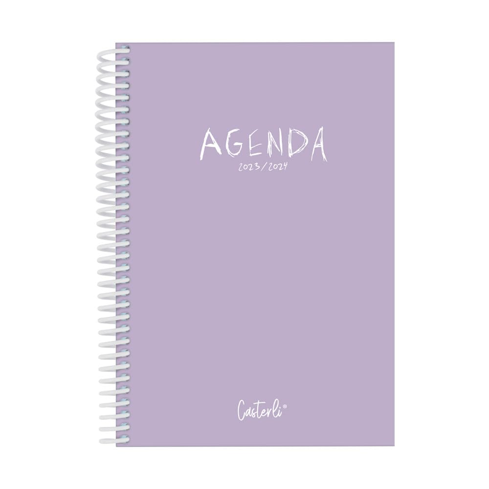 Casterli-AGENDA ESCOLAR 2024-25 BASIC Color Lila, Semana Vista, Vertical, Tamaño A5, Papel 70g, Cubierta Polipropileno Opaco, Colores surtidos, 148 x 210 mm