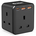 Unidapt Plug Extension Socket with 3 Fast USB Charge Ports, 3 Way Multi Plug Adapter with PD 20W USB-C (Black)