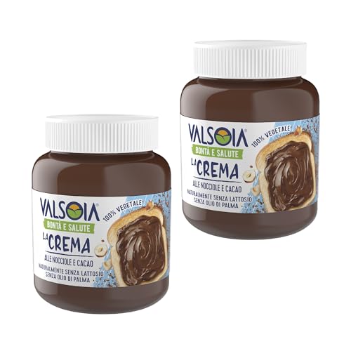 Valsoia - Haselnuss-Pflanzencreme, 100% pflanzlich, ballaststoffreich, gluten- und palmölfrei, von Natur aus laktosefrei, ideal auch für Veganer, Vegetarier und Zöliakiebetroffene, 2 Packungen à 400 g