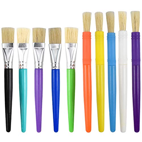 Juego de 10 Pinceles para Pintura Niños Pinceles de Pelo de Punta Plano Niños Pintura Cepillos Kit Herramientas de Dibujo para Niños para Niños Estudiantes Principiantes y Artistas Arte Artesanía DIY Cover