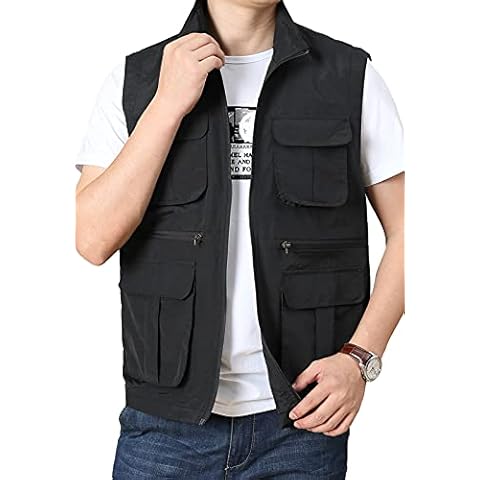 Panegy Herren Sport Weste Multifunktionsweste mit Vielen Taschen für Angeln Jagd Camping Safari Schwarz Asien Größe 5XL/ DE 58 Cover
