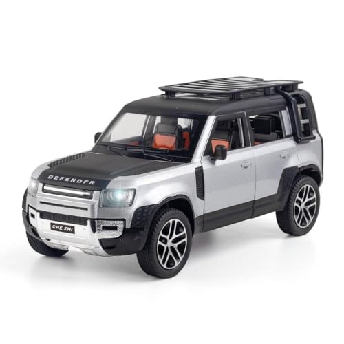 Image of WORSHIPER 1:24 Big Land Rover Defender Diecast Model Metal Pull-Back Car with Sound Light and Opening Doors: A Kids' Toy Vehicle Gift. (1:24 Defender - Silver)