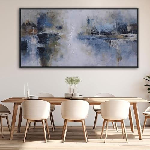 Image of AJAZIKO Abstract Canvas Wall Art, Blue Wall Art for Living Room Modern Artwork for Walls, Pictures for Above Bed, Large Decor for Bedroom and Office Contemporary Wall Decor 29x58IN