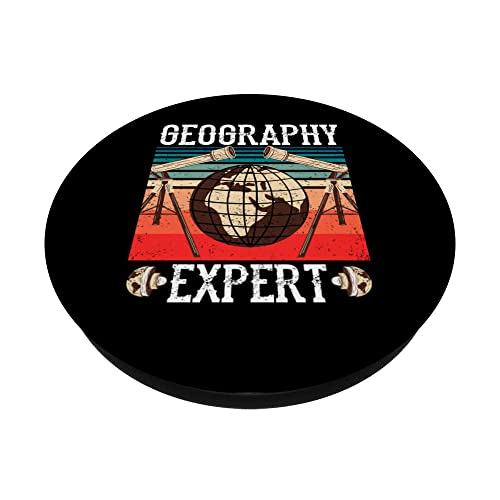 Geography Expert Teacher Geographic Student Geographer PopSockets Swappable PopGrip, Black - Image 2