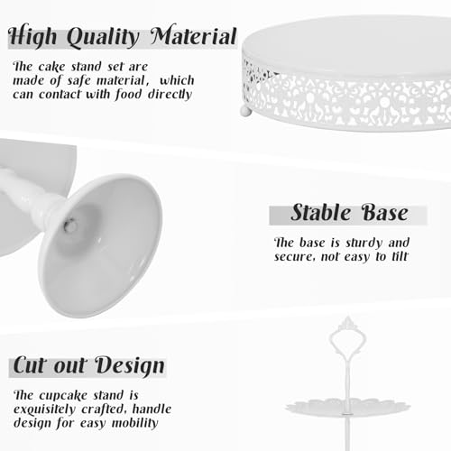 Fivenl 8 Pcs Cake Stand Metal Dessert Table Display Set, 3-Tier Cupcake Stand, Cake Display Tower and Cookie Tray Rack Serving Tray for Birthday Party, Weddings, Baby Shower - Image 4