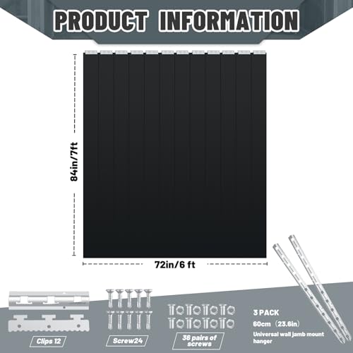Image of Juexica 72 x 84 Inch Black PVC Strip Door Curtain Kit, Heavy Duty Waterproof Door Curtain for Walk-in Cooler, Freezer, Warehouse & Garage, Hurricane Shutters, Energy Saving and Easy Install(Black)