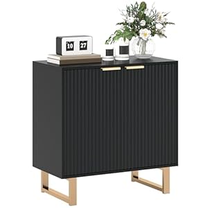 HOMCOM Buffet soggiorno moderno con 2 ante scanalate, ripiano regolabile, gambe in metallo – buffet per sala da pranzo, cucina e soggiorno, dim. 76,5 x 39 x 77 cm, nero