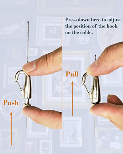 Picture Hanging Kit – Picture Rail Hooks with 6 of Each White Rail Hooks, 72 Inch Invisible Loop Cord, 6 Adjustable Hooks – Stainless Steel Picture Molding Hangers Nylon and Steel Cable