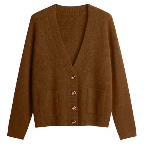 Image of Women's Knit Cardigans Open Front Long Sleeve V Neck Button Down Loose Cardigan Sweaters Cable Knit Outwear Coats