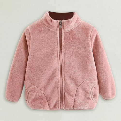 Fleece Full Zip Jacket for Toddler Girls Solid Color Standing Collar Brushed Coat Baby Girls Soft Comfy Clothes2
