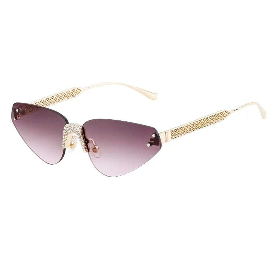 Occhiali da sole con protezione UV400 | Senza montatura, stile occhi di gatto, con rivetti punk e lenti colorate | per donna e uomo, per sport all'aria aperta e guida