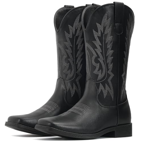 Image of IUV Cowboy Boots For Women Square Toe Wide Western Mid Calf Cowgirl Boots