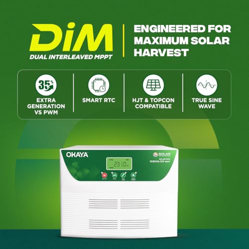 Image of Okaya 1050VA 12V MPPT Solar PCU | Dual Interleaved MPPT for Faster & Efficient Solar Charging | True Sine Wave Off-Grid Solar Inverter for Home, Office & Shops |Durable & Reliable | 36-Month Warranty