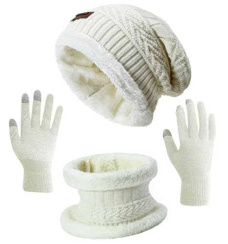 Image of Winter Beanie Scarf for Boys Girls (5-12 Years) Hats Circle Scarf Kids Slouchy Skull Cap