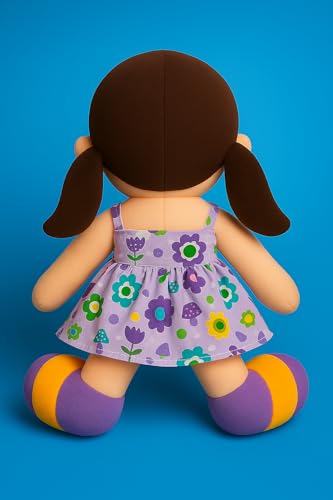 Image of SARO Soft Plush Doll for Kids Cute Girl Toy with Flower Print Dress & Soft Stuffed Cuddly Gift Home Decor (35 cm) | (Doll Blue)
