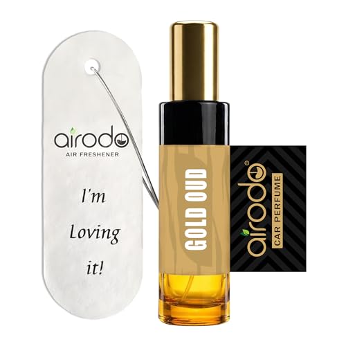 Image of Airodo Gold Oud Air Freshener Spray With Hanging Card |200 + Sprays, Long Lasting | Luxury Air Freshener For Air Interior| Air perfume (30ml,Pack of 1)