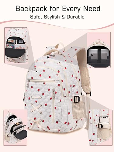Cute Strawberry Print Backpack with Lunch Box and Pencil Case for Girls Teens Kids for Age 8-10 10-12 12-14 Kawaii Backpack for Elementary Middle High School Bookbag Mochila Para Niñas3
