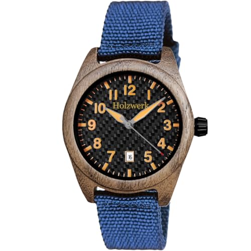 Holzwerk Sylt Designer Damen & Herren Quarz Uhr Öko Natur Holz Textil Nylon Armbanduhr Analog Klassisch in Blau Schwarz Braun Orange mit Datum