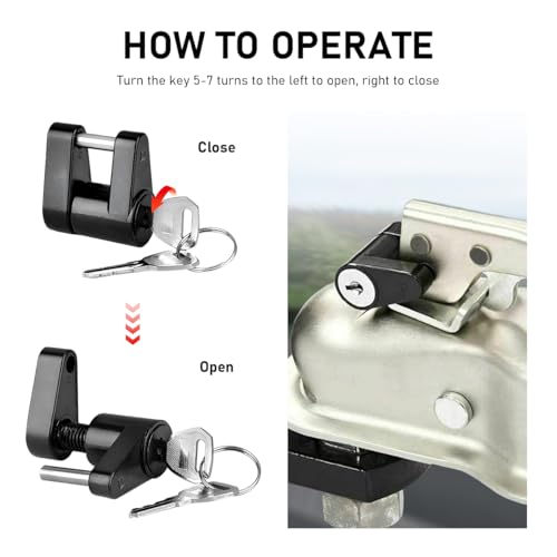 SHMZK Trailer Hitch Coupler Lock, Dia 1/4 Inch 3/4 Inch Span Heavy-Duty Trailer Hitch Lock with Keys, Anti-Theft Metal Trailer Tongue Locks for Tow Boat RV Truck Car\'s Coupler - Thumbnail 4