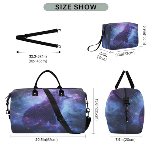 Fox Travel Gym Bag, Fox Silhouette Galaxy Weekender Overnight Duffle for Women with Toiletry Bag Travel Swim3