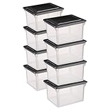 Sterilite 8 Pack File Box Organizer Storage Tote, Clear Bankers Box with Black Lid