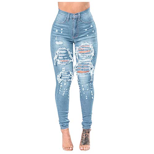 Borniu Plus Size Jeans for Women Stretch Denim Legging High Waisted Ripped Skinny Jeans Distressed Denim Pants
