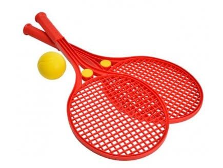 cavernedesjouets Set 2 Raquettes de Tennis Enfant et Balle en Mousse, Soft Ball - Plastique, Couleur aleatoire - Jeu Plein air, Plage - Set Jouet et 1 Carte