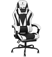 ErgoDesign Gaming Chair with Linkage Armrest & Footrest, High Back Video Gaming Chair, Black/White