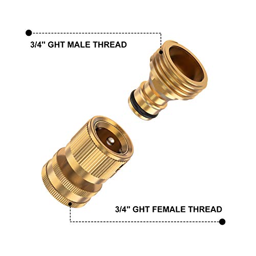 Kesfitt Garden Hose Quick Connector Solid Brass,3/4 Inch Ght Thread Fitting No-Leak Water Hose Female And Male Adapter (4 Sets) #TOP1